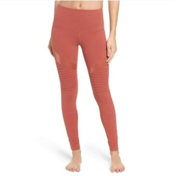 Zella Autumn High Waist Moto Ankle Leggings Coral Orange Mesh XL - Picture 10 of 11